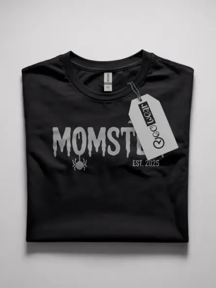 Black front view momster-est 2025 t-shirt spooky mom shirt