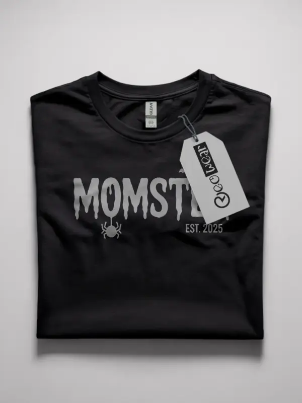 Black front view momster-est 2025 t-shirt spooky mom shirt