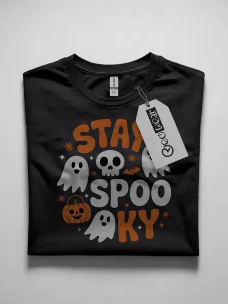 black shirt front – stay spooky ghosts design – stay spooky t-shirt