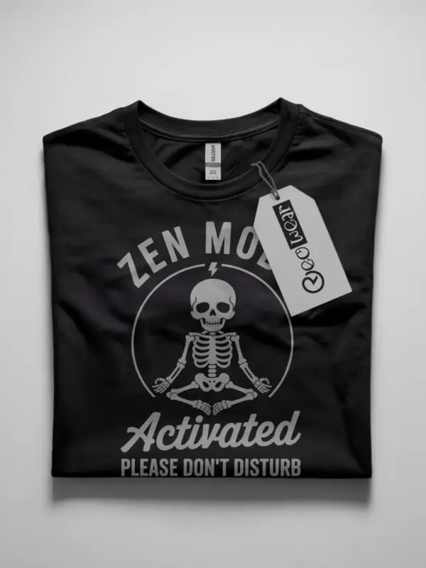 Black Shirt Front View Skeleton Zen Mode T-Shirt