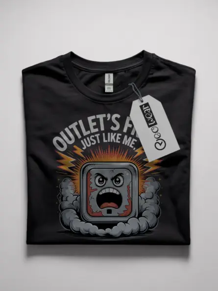 Funny Burnout Electrician T-Shirt with Cartoon Outlet - Image 7