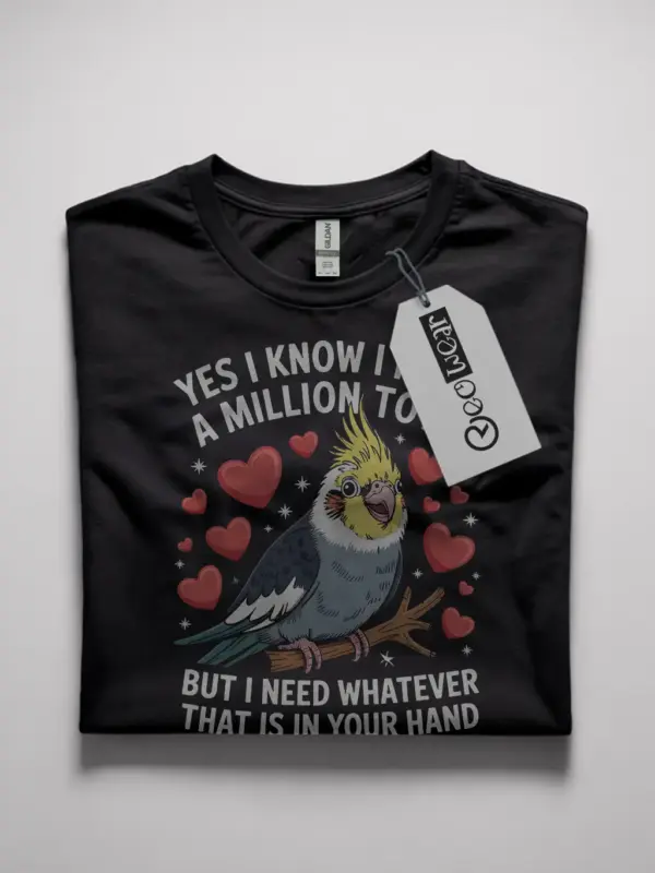 black flatlay funny cockatiel toys t-shirt for bird moms