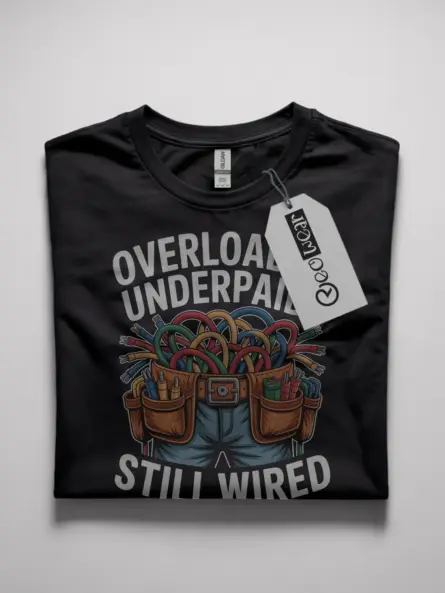 funny electrician t-shirt overloaded underpaid
