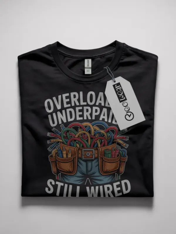 funny electrician t-shirt overloaded underpaid