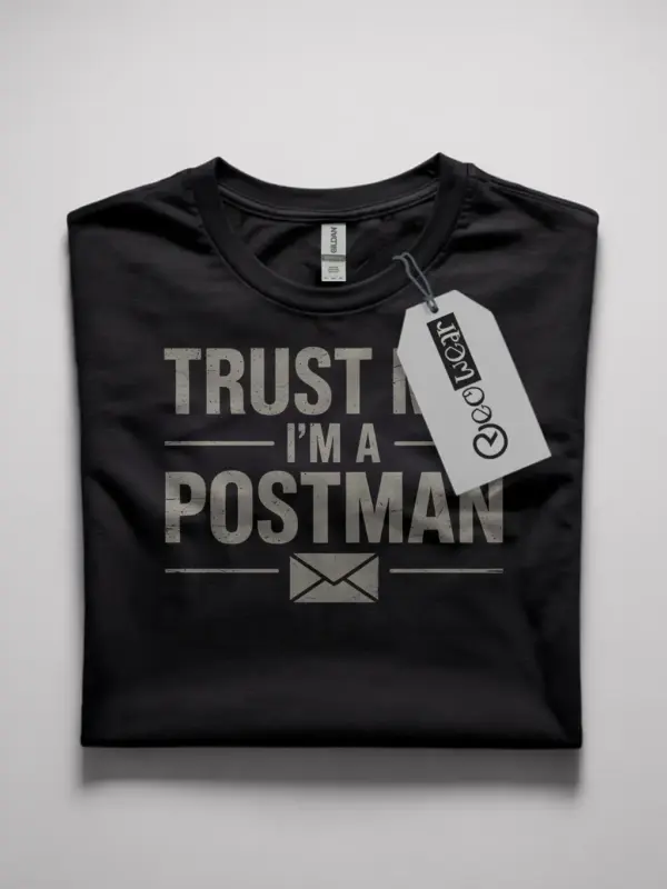black flatlay funny postman t-shirt funny postman t-shirt
