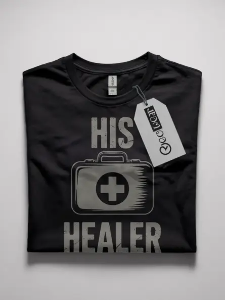 His Healer Gamer T-Shirt | Matching Co-Op Gaming Couple Tee with Vintage Medical Kit Design - Image 4