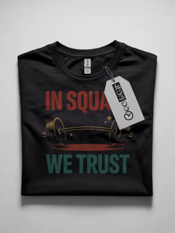 black flatlay in squats we trust t-shirt