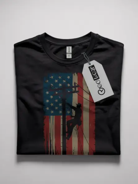 Patriotic Lineman T-Shirt – Vintage Flag Graphic - Image 5