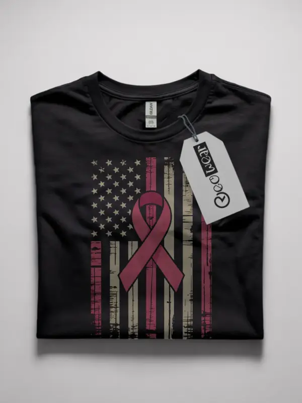 Black – Pink Ribbon American Flag Shirt patriotic awareness design