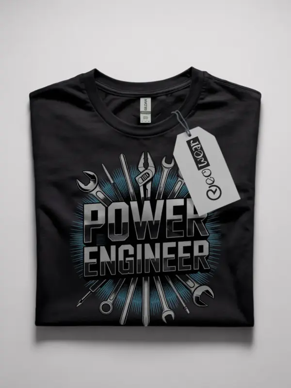 black flatlay power engineer t-shirt power engineer t-shirt