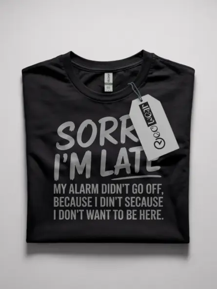 Sarcastic Sleeping T-Shirt for Guys – Sorry I’m Late Quote