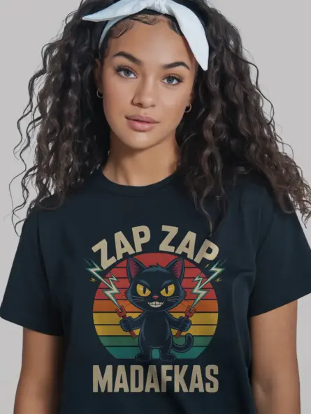 Electrician Cat T-Shirt – Funny Lightning Graphic Tee - Image 2