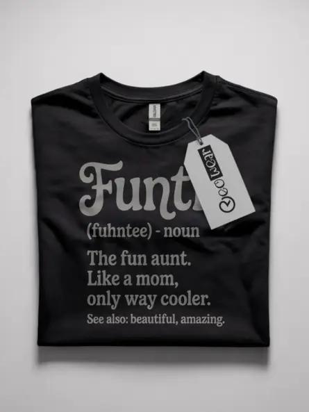 Black front view funtie shirt fun aunt t-shirt gift