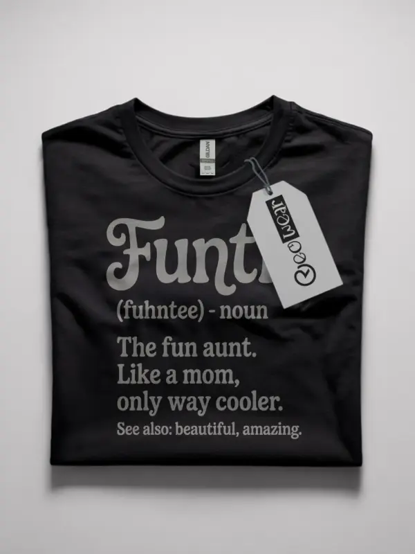 Black front view funtie shirt fun aunt t-shirt gift