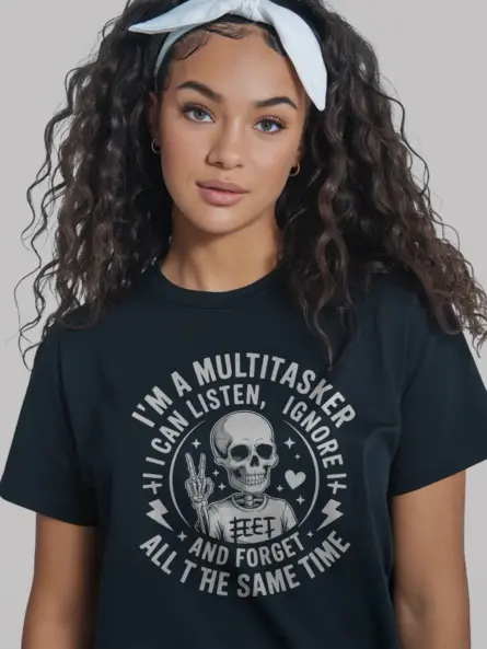 Black Shirt – All at the Same Time Quote – multitasker skeleton t-shirt