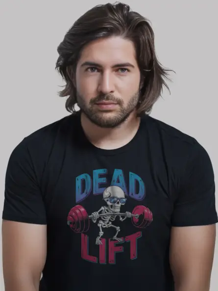 Black Dead Lift skeleton chef pizza t-shirt front view