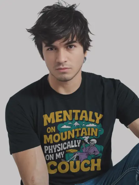 black shirt front – mentally on mountain skeleton design – mentally on mountain t-shirt