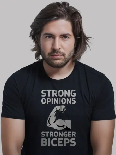 Strong Opinions Biceps T-Shirt – Bold Gym Motivation Tee for Lifters - Image 3
