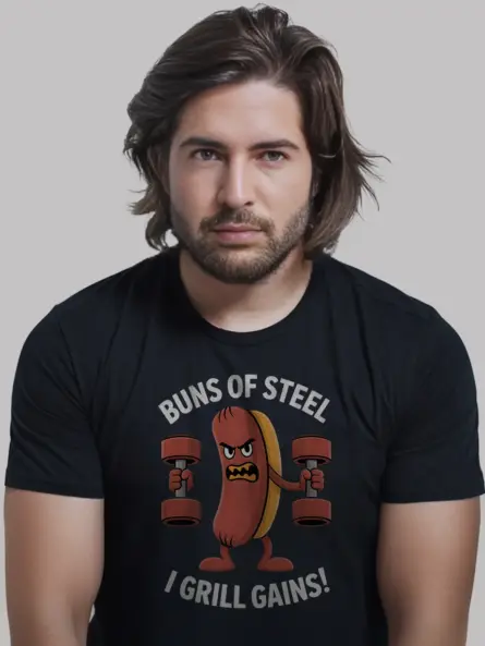Funny Hot Dog Gym Shirt – Hilarious Buns of Steel BBQ Workout Tee - Image 3