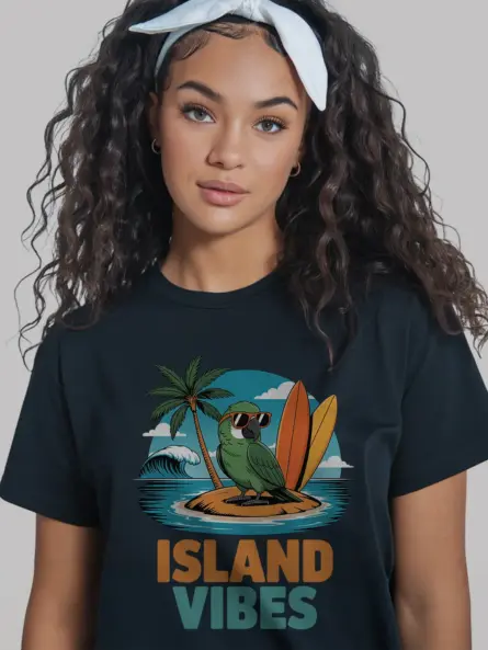 Island Vibes T-Shirt – Retro Parrot Beach Graphic Tee - Image 3