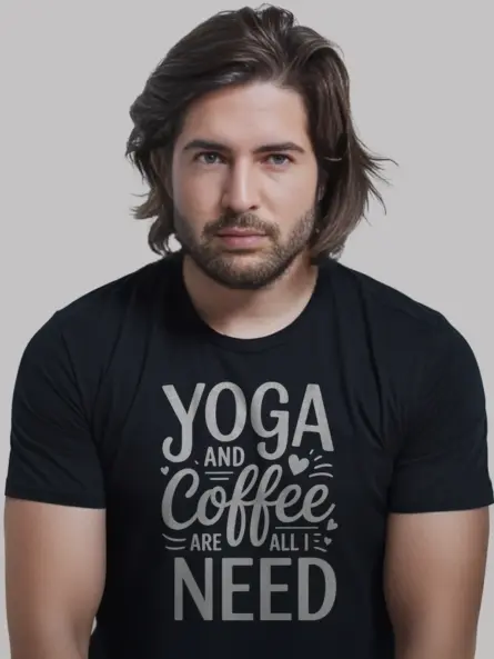 Black Shirt Front View Yoga and Coffee Are All I Need T-Shirt Vintage Quote