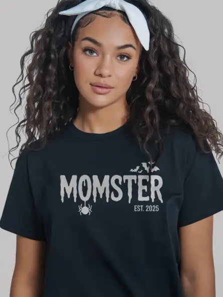 Black momster-est 2025 t-shirt funny Halloween mom shirt
