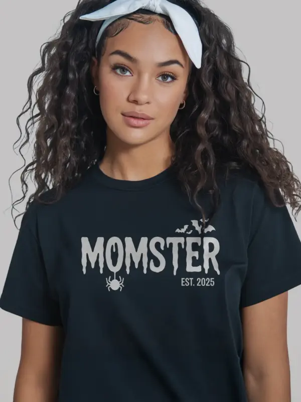Black momster-est 2025 t-shirt funny Halloween mom shirt