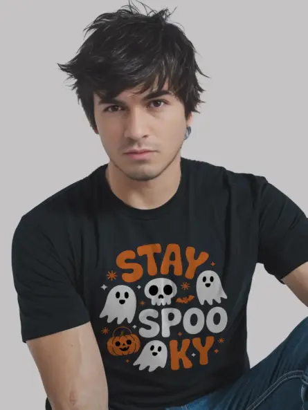 black shirt – cute ghost and skull print – stay spooky t-shirt