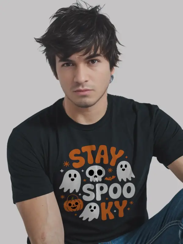 black shirt – cute ghost and skull print – stay spooky t-shirt