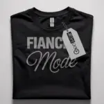 Front view black fiancee mode t-shirt with bold bridal design