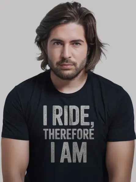 Bold Biker Quote T-Shirt – “I Ride Therefore I Am” Minimal Design - Image 3