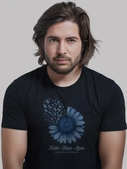Faith Hope Love Diabetes Shirt – Beautiful Blue Sunflower Awareness Tee - Image 3