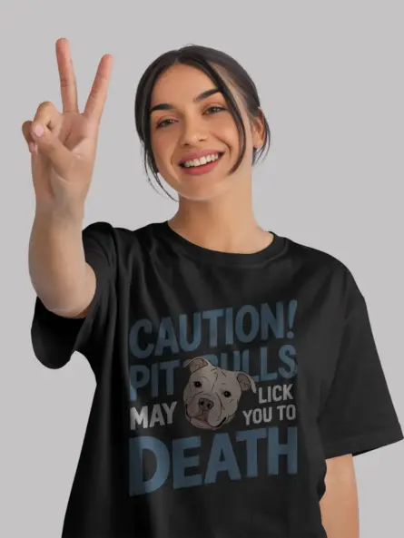 Caution Funny Pitbull Licking T-Shirt for Dog Lovers - Image 9