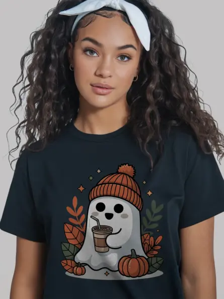 Ghost Iced Coffee Shirt – Trendy Fall Tee for Cozy Halloween Vibes - Image 3