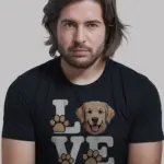 Black Shirt Front Love Golden Retriever Love Shirt with Cartoon Dog