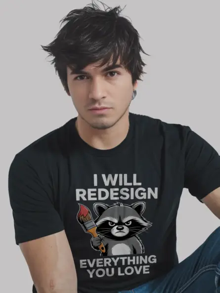 Grumpy Raccoon T-Shirt for Creatives – Funny Graphic Designer Gift - Image 3