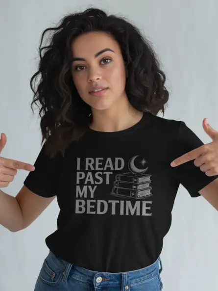 Charming I Read Past My Bedtime T-Shirt – Moon & Books Graphic Tee for Night Owl Readers - Image 3