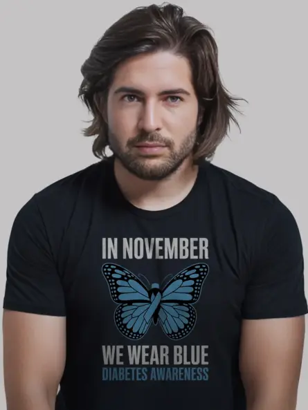In November We Wear Blue Diabetes Shirt – Butterfly Awareness Tee - Image 3