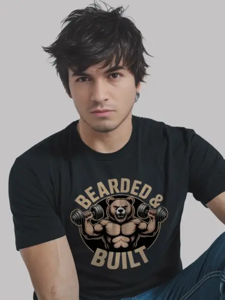 Muscle Bear T-Shirt – Bearded and Built Funny Gym Graphic Tee - Image 3