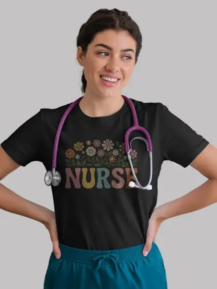 Black Front View Vintage Nurse Shirt