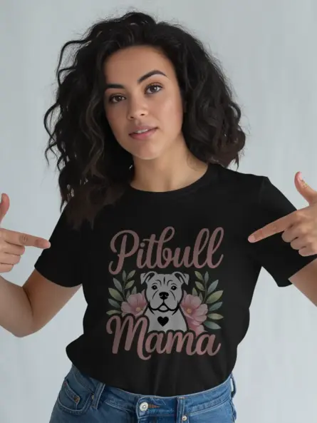 Adorable Pitbull Mama Shirt – Feminine Floral Dog Mom Gift Tee - Image 2