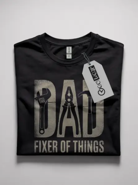 Black Shirt “Dad Fixer of Things” Funny Dad Fixer T-Shirt Front View
