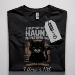 funny haunted cat t-shirt