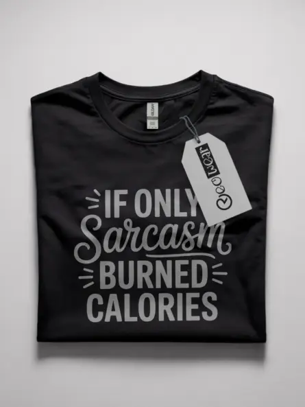 Black shirt front view with sarcasm burned calories shirt quote