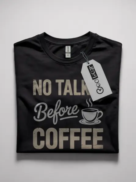 Black front view no talkie before coffee shirt funny introvert tee