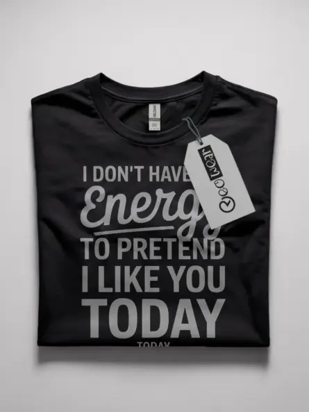 Front view black I Don't Have the Energy T-Shirt for introverts