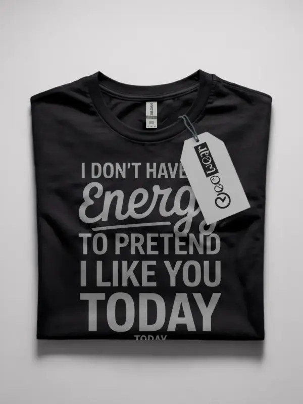 Front view black I Don't Have the Energy T-Shirt for introverts