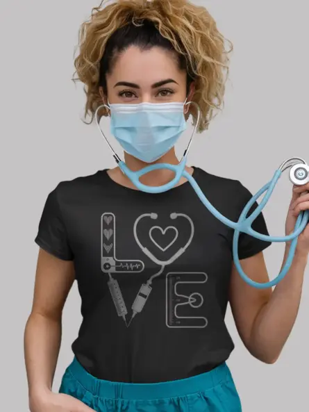 black medical love shirt front view