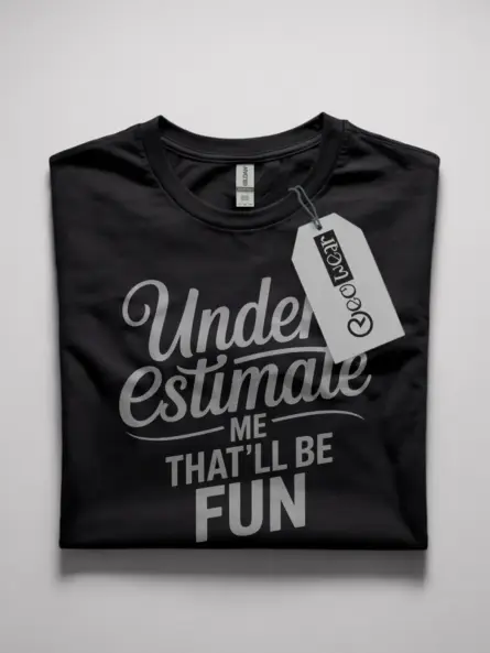 Black front view underestimate me that'll be fun shirt with defiant quote design