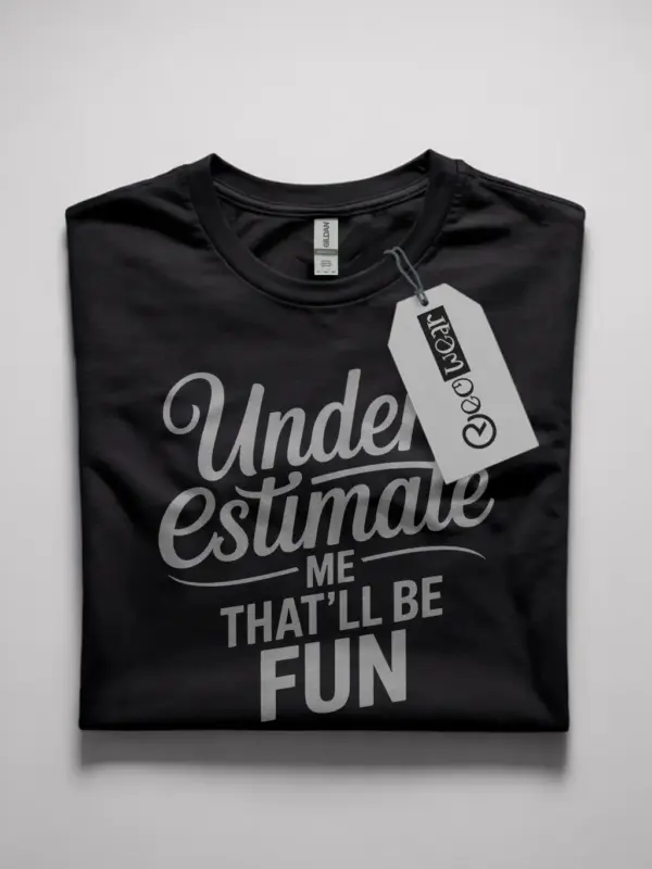 Black front view underestimate me that'll be fun shirt with defiant quote design